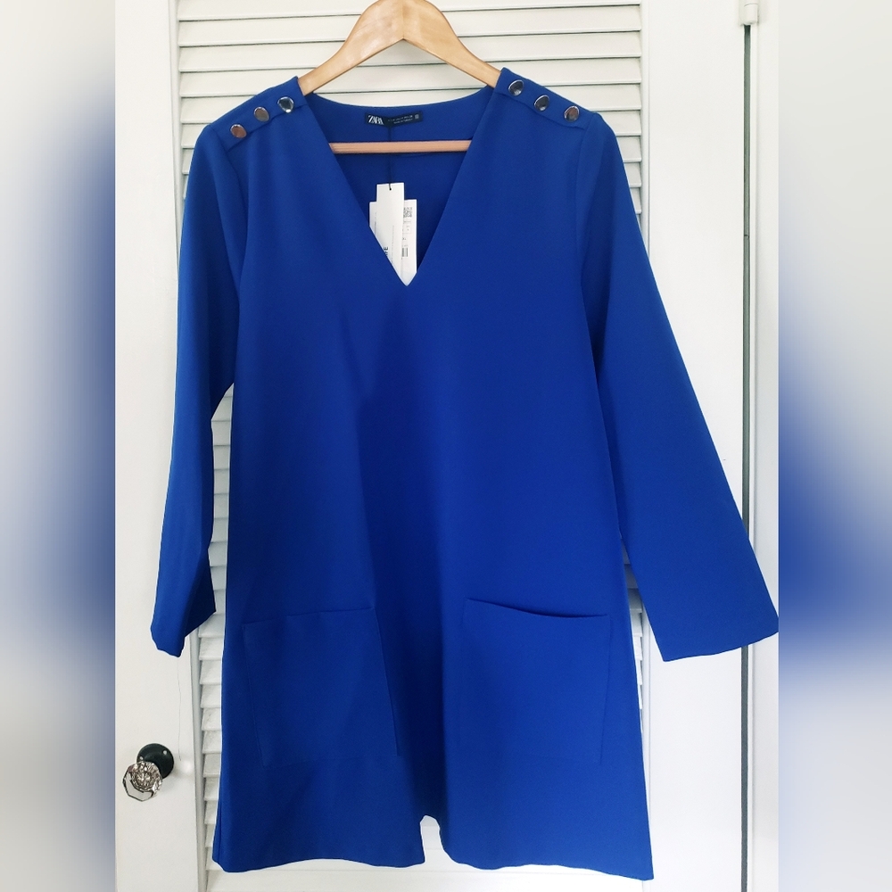 Zara Royal Blue Dress with Shoulder Buttons Size M